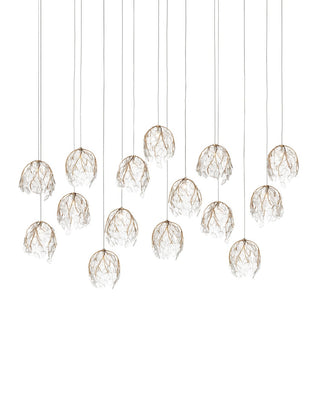 Currey and Company - 9000-1391 - 15 Light Pendant - Banyan - Antique Brass/Clear/Silver
