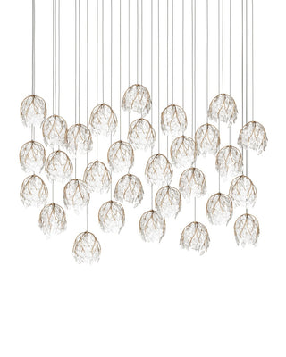 Banyan 30 Light Pendant in Antique Brass/Clear/Silver