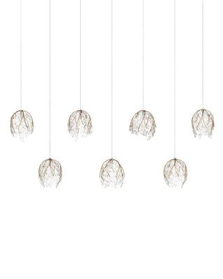 Banyan Seven Light Pendant in Antique Brass/Clear/Silver