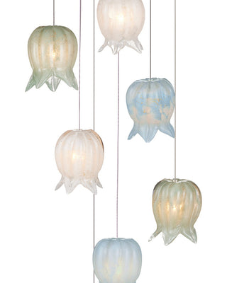 Polpo Seven Light Pendant in Blue/Green/White/Silver