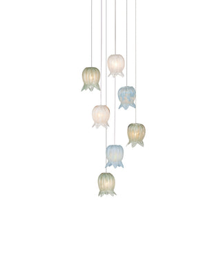 Currey and Company - 9000-1420 - Seven Light Pendant - Polpo - Blue/Green/White/Silver