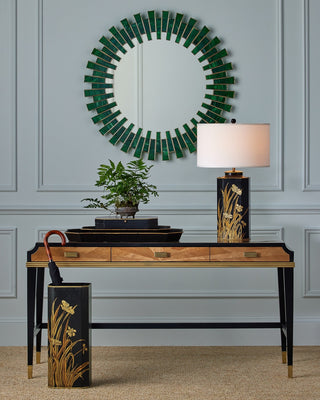 Glasdele Emerald Mirror in Green/Antique Brass