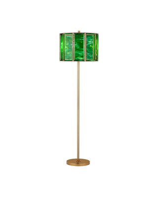 Currey and Company - 8000-0190 - Two Light Floor Lamp - Daze - Green / Antique Brass