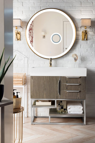 35.375 Inch Columbia Freestanding Vanity in Ash Gray / Glossy White Top
