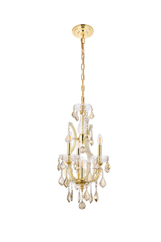 Maria Theresa 4 light Gold Pendant Golden Teak (Smoky) Royal Cut Crystal