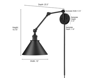 Edward 1-Light Swing Arm Sconce Light Matte Black/Vintage Brass