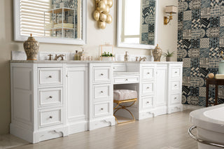 120.5 Inch De Soto Freestanding Vanity in Bright White / Carrara White Top