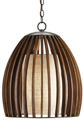 Currey and Company - 9099 - One Light Pendant - Carling - Polished Fruitwood/Beige/Old Iron