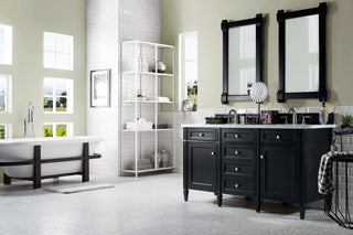 60 Inch Brittany Freestanding Vanity in Black Onyx / Carrara White Top