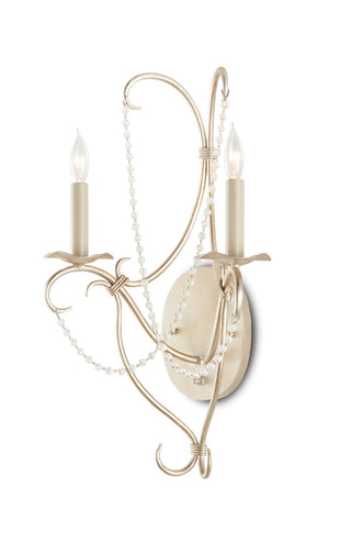 Crystal Lights Two Light Wall Sconce in Silver Leaf/Crystal