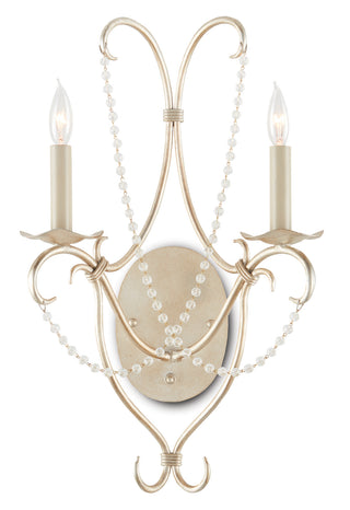 Currey and Company - 5980 - Two Light Wall Sconce - Crystal Lights - Silver Leaf/Crystal