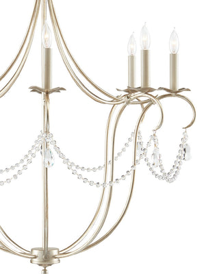 Crystal Lights Eight Light Chandelier in Silver Leaf/Clear