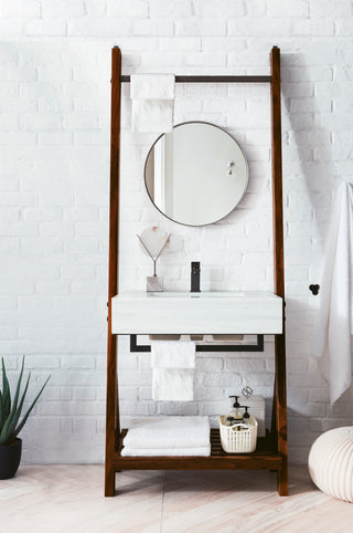 30 Inch Lakeside Freestanding Vanity in Mid-Century Walnut / Glossy White Top