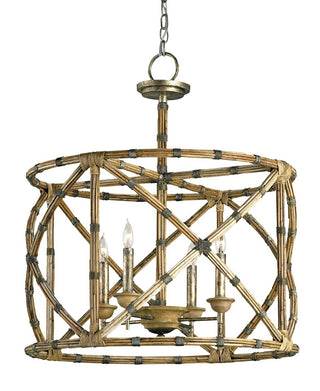 Currey and Company - 9694 - Four Light Lantern - Palm Beach - Washed Wood/Natural/Pyrite Bronze