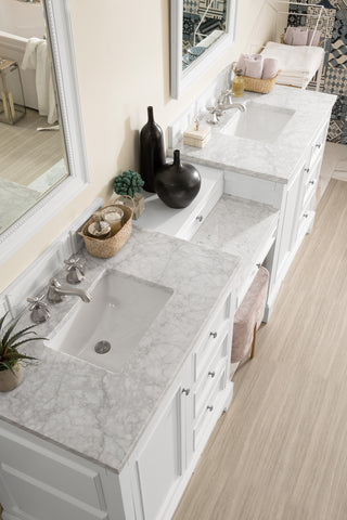 96.5 Inch De Soto Freestanding Vanity in Bright White / Carrara White Top