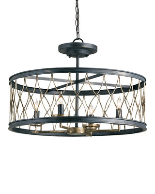 Currey and Company - 9902 - Four Light Pendant - Crisscross - French Black/Pyrite Bronze