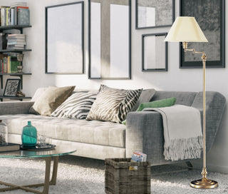 Swing arm One Light Floor Lamp in Antique Brass