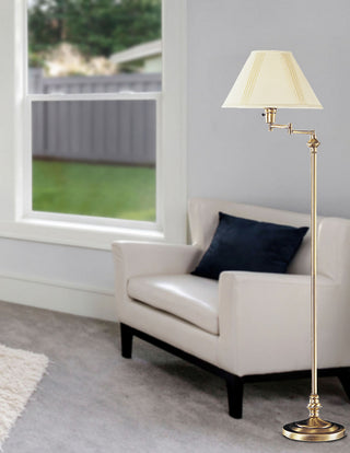 Swing arm One Light Floor Lamp in Antique Brass