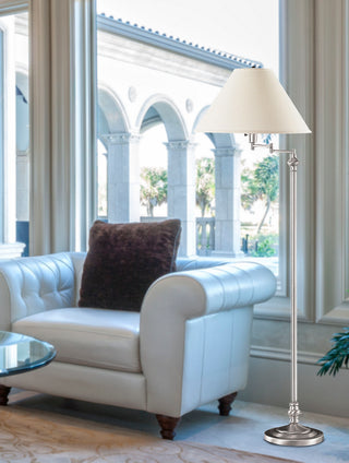 Swing arm One Light Floor Lamp in Brushed Steel