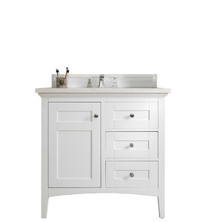 36 Inch Palisades Freestanding Vanity in Bright White / Eternal Jasmine Pearl Top