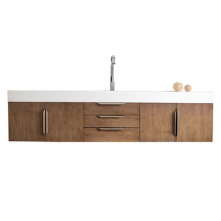 72.375 Inch Columbia Floating Vanity in Latte Oak / Glossy White Top