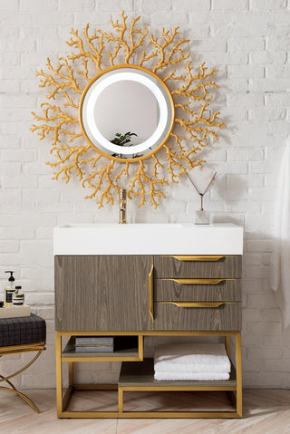 35.375 Inch Columbia Freestanding Vanity in Ash Gray / Glossy White Top