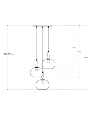 Beckett Three Light Pendant in Emery Rust/Clear