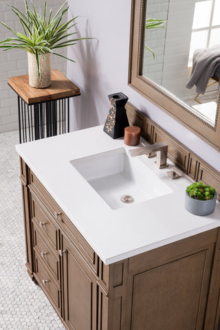 36 Inch Bristol Freestanding Vanity in Whitewashed Walnut / White Zeus Top
