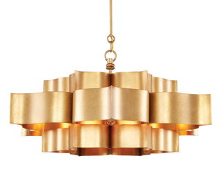 Grand Lotus Six Light Chandelier in Antique Gold Leaf