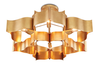 Grand Lotus Six Light Chandelier in Antique Gold Leaf