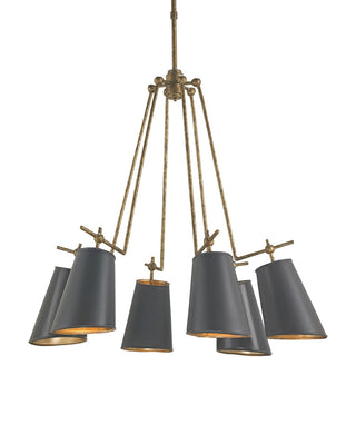 Jean-Louis Six Light Chandelier in Old Brass/Marbella Black/Contemporary Gold Leaf