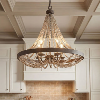 Mallory Five Light Pendant in Fossil Stone