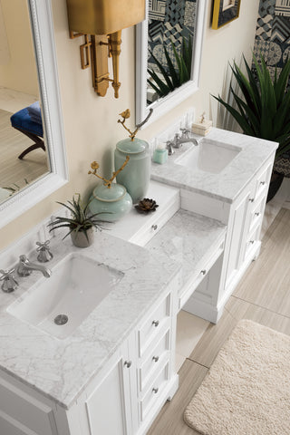 83.1 Inch De Soto Freestanding Vanity in Bright White / Carrara White Top