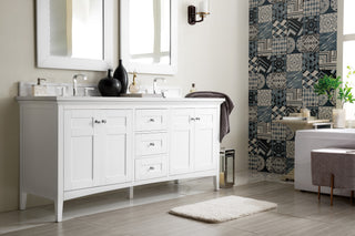 72 Inch Palisades Freestanding Vanity in Bright White / White Zeus Top