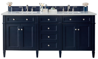 72 Inch Brittany Freestanding Vanity in Victory Blue / Eternal Jasmine Pearl Top