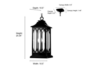 Mallorey 3-Light Outdoor Hanging Lantern Powder Coated Black