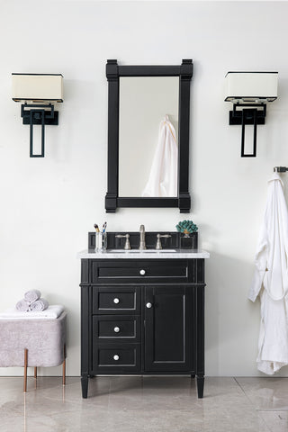 30 Inch Brittany Freestanding Vanity in Black Onyx / Carrara White Top