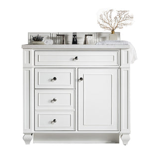 36 Inch Bristol Freestanding Vanity in Bright White / Arctic Fall Solid Surface Top