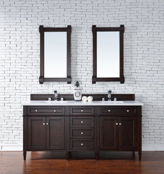 72 Inch Brittany Freestanding Vanity in Burnished Mahogany / White Zeus Top