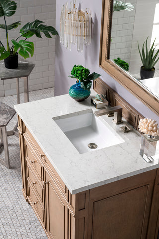 36 Inch Bristol Freestanding Vanity in Whitewashed Walnut / Eternal Jasmine Pearl Top