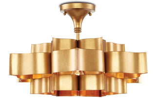 Grand Lotus One Light Chandelier in Antique Gold Leaf