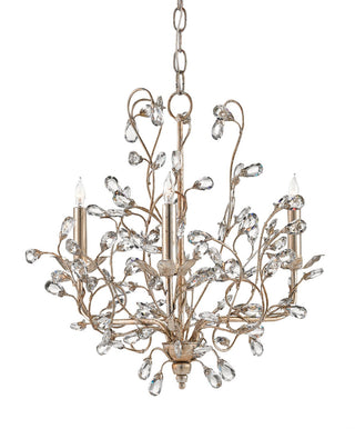 Currey and Company - 9974 - Three Light Chandelier - Crystal Bud - Silver Granello