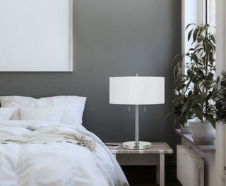 Calais Two Light Table Lamp in Brushed Steel