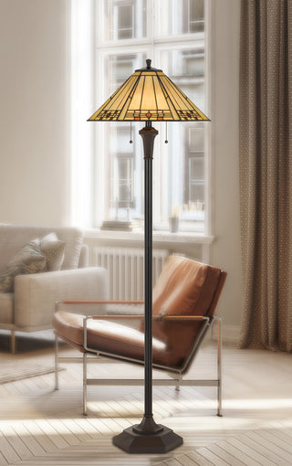 Tiffany Two Light Floor Lamp in Matt Black