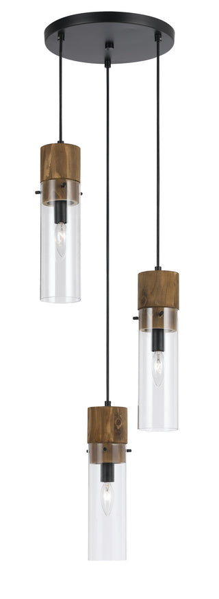 Cal Lighting - FX-3583-3 - Three Light Pendant - SPHEROID - Dark Bronze/Wood