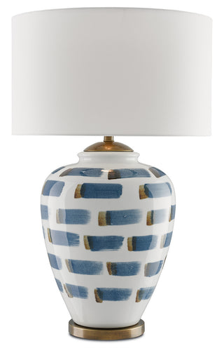 Brushstroke One Light Table Lamp in White/Blue/Antique Brass
