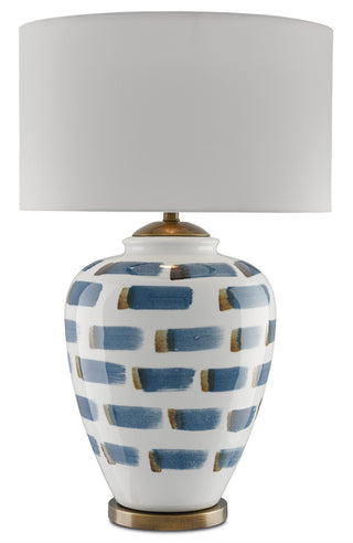 Brushstroke One Light Table Lamp in White/Blue/Antique Brass