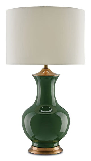 Lilou One Light Table Lamp in Green/Antique Brass