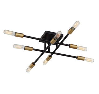 Lyrique Eight Light Semi Flush Mount in Bronze with Brass Accents