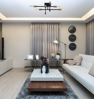 Lyrique Eight Light Semi Flush Mount in Bronze with Brass Accents